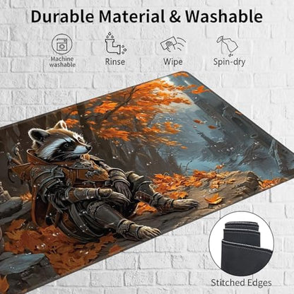MTG Playmat 27.5 x 15.7in Includes Storage Bag,TCG Playmat with Soft Surface Premium Non-Slip Rubber Backing Stitched Edges Durable Gaming Mat,Raccoon Knight - color: Raccoon Knight, size: 27.5"×15.7" Regular