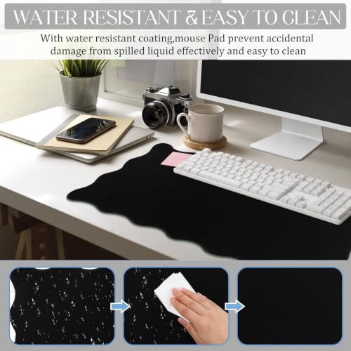 Hahafelt Scalloped Desk Mat Large Desk Pad Cute Coquette Table Mat Back to School Preppy Table Make up Pad Nonslip Graduation Gift with Stitching Waterproof Gaming(Black,31.5 x 15.8 Inches) - color: Black, size: 31.5 x 15.8 Inches
