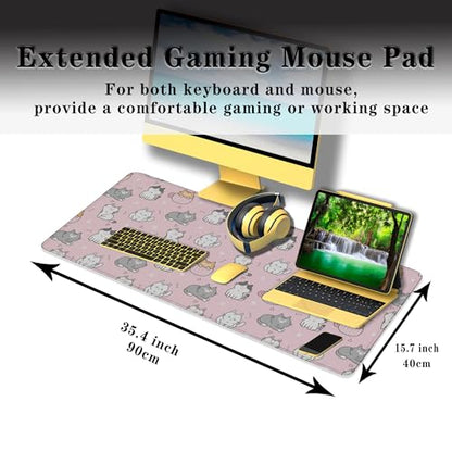Gaming Mouse Pad Pink, Large Mousepads Computer Desk Mat, XXL Mouse Pad Gaming Non-Slip Rubber Base Waterproof with Stitched Edges, 35.4 X 15.7 inch for Work/Game/Office/Home Cartoon Cat - color: Cartoon Cat Design Pink