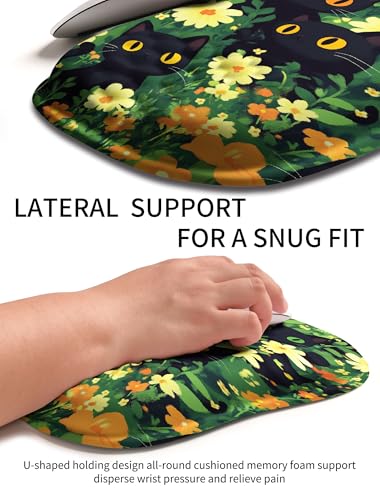 Hokafenle Ergonomic Wrist-Hugging Mouse Pad Wrist Support, U-Shaped Holding Wrist Rest Mousepad for Carpal Tunnel Pain Relief with Cushioned Memory Foam Slope Massage Bulge(10.2x8.3 in,Big Eyed Cat) - color: Big Eyed Cat