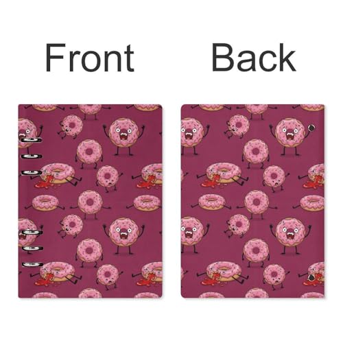 JOJOART Pink Donut Characters Funny Journals Binder Notebook Loose Leaf 6-Ring Professional Notebook,Spiral Notebooks Refillable Journal Notebook,90 Sheets for Office Travel Planner