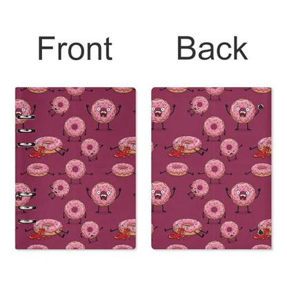 JOJOART Pink Donut Characters Funny Journals Binder Notebook Loose Leaf 6-Ring Professional Notebook,Spiral Notebooks Refillable Journal Notebook,90 Sheets for Office Travel Planner