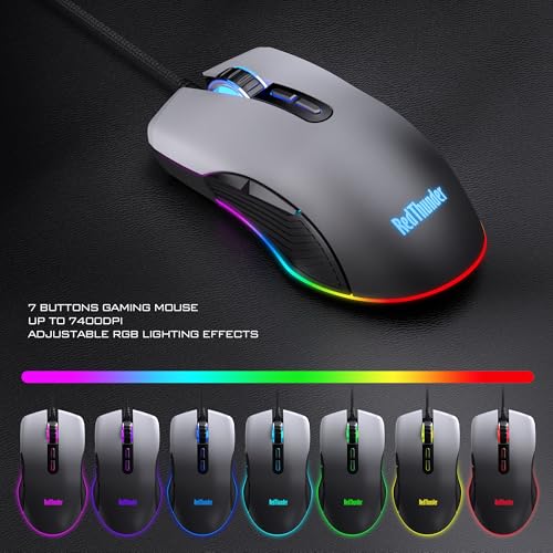 RedThunder K10 Wired Gaming Keyboard, Mouse Wrist Rest Combo, RGB Backlit, Mechanical Feel Anti-ghosting Keyboard + 7D 7200 DPI Mice+Soft Leather Wrist Rest 3 in 1 PC Gamer Accessories(Gradient Gray) - color: Gradient Gray