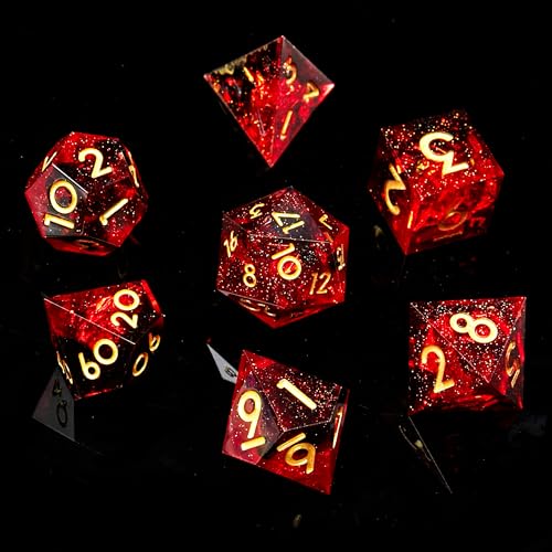 FugaCity Dice Set,Handmade Sharp Edge 7 Piece Resin Dice-Dungeon&Dragons Polyhedral Dice Set, D&D Dice Set with Gift Dice Case for RPG MTG Table Games - color: A- Fire & Black