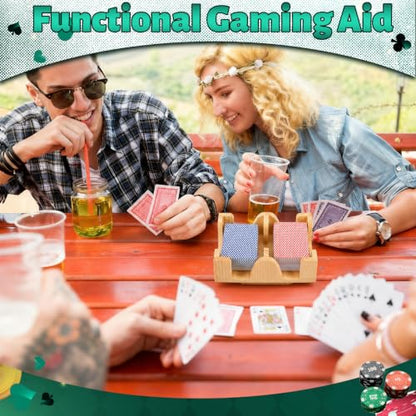 Kathfly Upgraded 4 Decks Wood Playing Card Holder 360° Rotating, Canasta Card Holder Tray Organizes, Poker, Games, Smooth Rotate Design & Easy Access, Balance & Stability(Wood Color) - style: 4 Decks