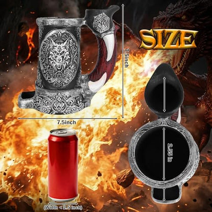 Dice Tower Mug, Dice Rolling Tower, Comes with 7 PCS Dice Set, Suitable for DND Dungeons and Dragons, Tabletop Games, Available As Drink Holder, D&D Gifts, DND Accessories (Silver-Black Wolf) - color: Silver-black Wolf
