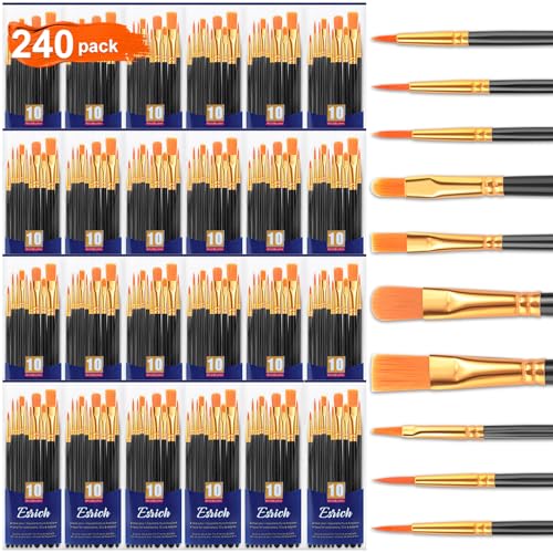 ESRICH Acrylic Paint Brush Set, 24Pack 240Pcs Paint Brushes | Nylon Brush Head for Oil Paint Brush Supplies, Kid Adult Watercolor Painting Arts and Craft Paint Brush Kit (Black) - color: Black, size: 240