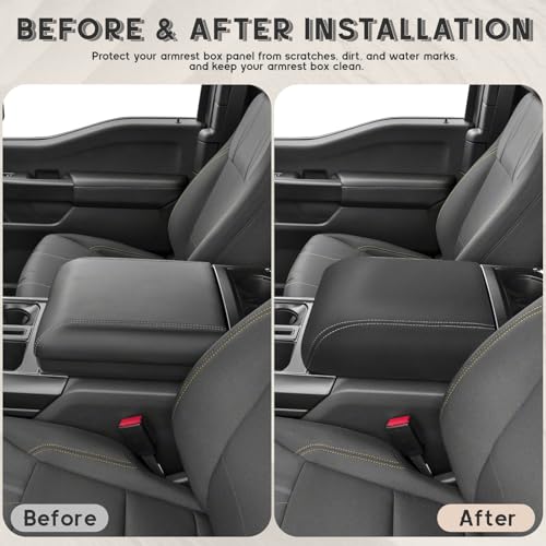 ramuel Center Console Armrest Cover for Ford F150 2021-2025 | Bucket Seat Only，Anti-Scratch ， Non-Slip ， PU Leather ，Easy Install - size: for F150 14th Gen (Bucket Seat Only)