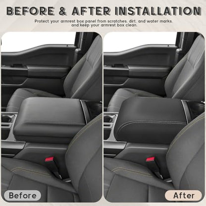 ramuel Center Console Armrest Cover for Ford F150 2021-2025 | Bucket Seat Only，Anti-Scratch ， Non-Slip ， PU Leather ，Easy Install - size: for F150 14th Gen (Bucket Seat Only)