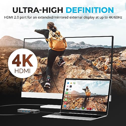 SABRENT USB-C 6-Port Hub & M.2 SSD Dock, 4K HDMI, 90W PD (HB-6PNV) | M.2 SSD slot; USB 3.0 & 2.0; 4K HDMI; RJ45 Gigabit Ethernet; 90W power delivery - color: Dark Gray