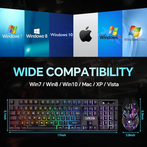CHONCHOW Gaming Keyboard and Mouse Combo, Wired RGB Backlit for PC Gamer | Mechanical Feel, Anti-ghosting, USB Light Up Keyboard 3200DPI Gaming Mouse, LED Gaming Set for Laptop PS4 Xbox Mac Game Work