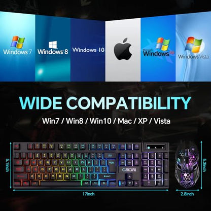 CHONCHOW Gaming Keyboard and Mouse Combo, Wired RGB Backlit for PC Gamer | Mechanical Feel, Anti-ghosting, USB Light Up Keyboard 3200DPI Gaming Mouse, LED Gaming Set for Laptop PS4 Xbox Mac Game Work