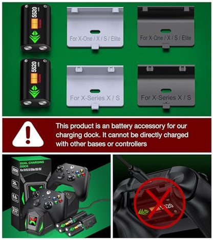 Controller Rechargeable Battery Pack - 2X5520mWH Xbox Battery Pack for Xbox One/Series X/S,Xbox One S/X/Elite, Xbox Controller Battery Pack with 4 Battery Covers,Without Base - color: Not Specified - Batteries Only
