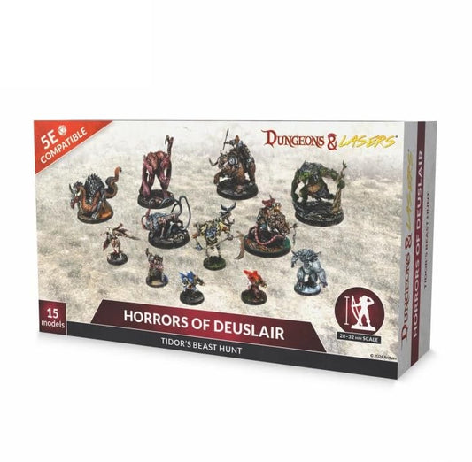 Dungeons & Lasers: Horrors of Deuslair - 15 Miniatures with Scenic Bases - DND Figurine Set for Tabletop RPG Games 5E Compatible - Unpainted and Unassembled - Ages 14+