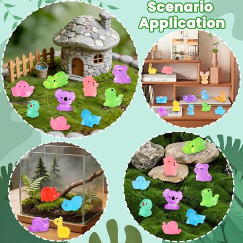 DIYDEC 184PCS Luminous Mini Resin Animals, Miniatures Figures Glow in The Dark Small Tiny Toys to Hide Little Ducks Decor for Party Favors Bag Fillers Fairy Garden Dollhouse Accessories