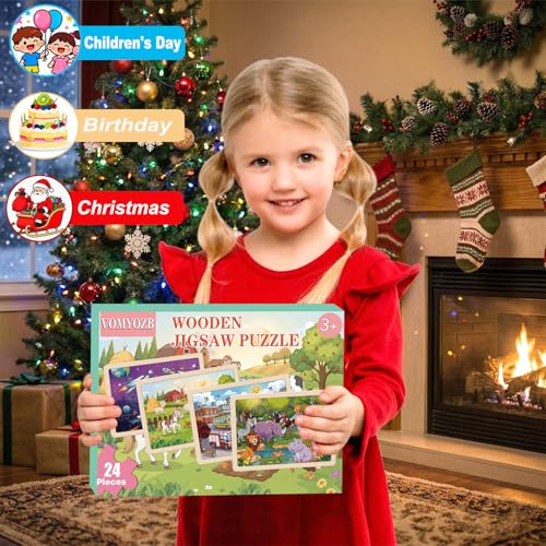 Puzzles for Kids Ages 4-6, 24 Pcs Wooden Farm, Animals, Space, and Emergency Vehicle Jigsaw Puzzles for Kids Ages 3-5, Preschool Educational Puzzles Boards Toys Gifts for 3 4 5 6 Boys Girls - color: Farm, Animals, Space, Emergency Vehicle