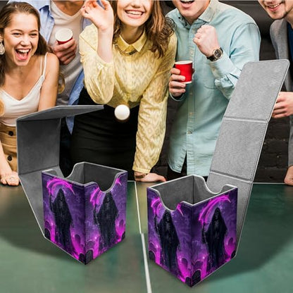 Purple Skull Card Deck Box, MTG Commander Deck Box Card Deck Case for Trading Cards, 100+ Sleeved Cards with PU Leather Magnetic Card Storage Box for TCG CCG Magic Cards - color: Card Deck Box-584
