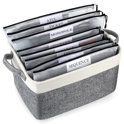Lukeline Board Game Storage Kit Include 2 Storage Basket and 20pcs Zipper Bags, Board Game Organizer with Writable Stickers and Dispensing, Suitable for Puzzle Storage, Toys, Building Blocks, Document - color: 2 Pack-Grey