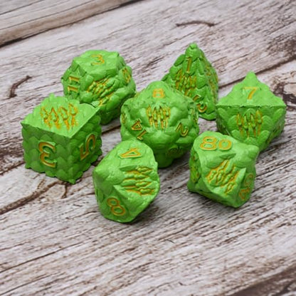 Dragon Scale Metal Dice Set-Dragon Claw,with Gift Metal Box for TTRPG Tabletop Gaming,Dungeon Masters,RPG Adventures(Green) - color: Green