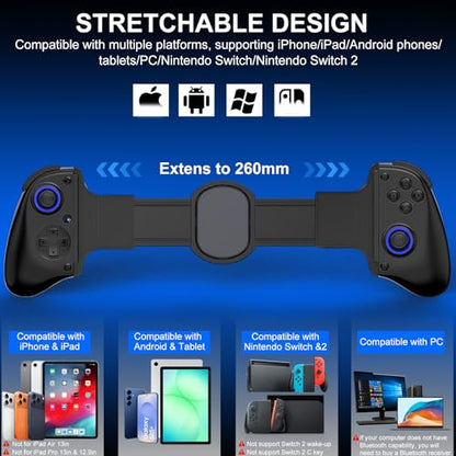 Phone Controller for iPhone, iPad, Android Phone, Tablet, PC, Switch 2, Mobile Game Controller with Hall Trigger, Turbo, Programming, Vibration, Wireless Handheld Gamepad Play Streaming, Cloud Gaming - color: Black