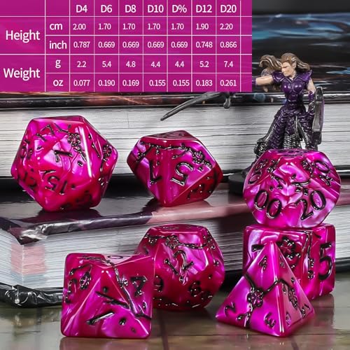 CiaraQ 7pcs Polyhedral Dice Set for Dungeon and Dragons MTG Table Games | Acrylic Role Playing Dice for D&D with Black Velvet Bag – Rose Red Pearl with Black Numbers & Plum Blossom Patterns - color: Rose Red and Black Floral Dice