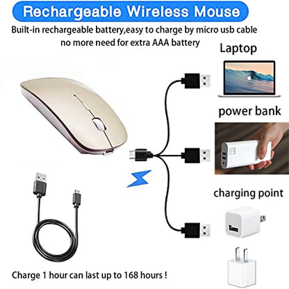 PeiBO Bluetooth 5.2 Wireless Mouse, Gold, Rechargeable, Ergonomic Design, Compatible with Laptops and Tablets - color: GOLD