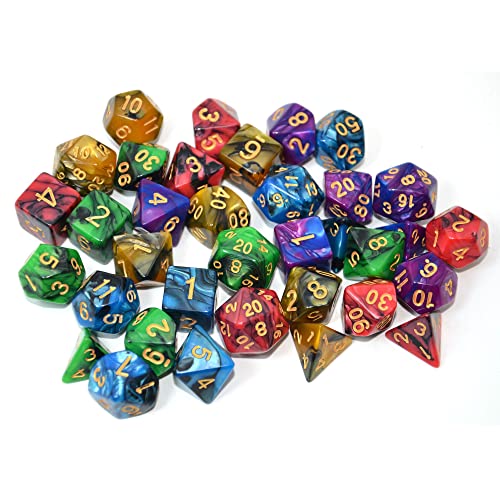 SmartDealsPro 5 x 7-Die Double-Colors Polyhedral Dice Sets with Pouches for D&D DND RPG MTG Dungeon and Dragons Table Board Roll Playing Games D4 D6 D8 D10 D% D12 D20 - color: 5-color Sets