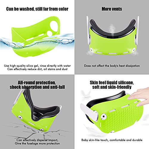 Compatible with Oculus Quest 2 Accessories, for Quest 2 VR Silicone face Cover, VR Shell Cover,for Quest 2 Touch Controller Grip Cover,Protective Lens Cover,Disposable Eye Cover. (Green) - color: Green
