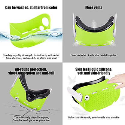 Compatible with Oculus Quest 2 Accessories, for Quest 2 VR Silicone face Cover, VR Shell Cover,for Quest 2 Touch Controller Grip Cover,Protective Lens Cover,Disposable Eye Cover. (Green) - color: Green