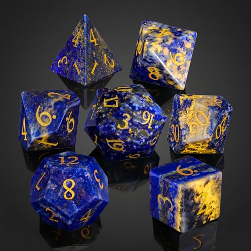 Frosted Shattered Resin DND Dice Set, 7 Piece Polyhedral for Dungeons and Dragons, ICY Cracked Design, RPG Tabletop Games (Lapis Lazuli-Gold) - color: Lapis Lazuli-gold
