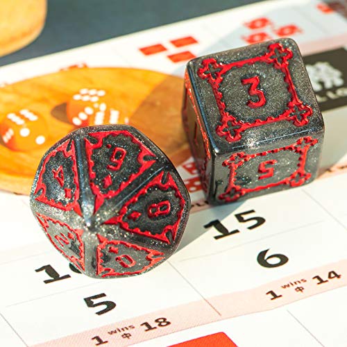 Cusdie 7 Pcs 25mm Giant Dice DND with Dragon Eye Dice Bag, Polyhedral Dice Set, D&D Dice for Pathfinder RPG (Black Red) - color: Black Red