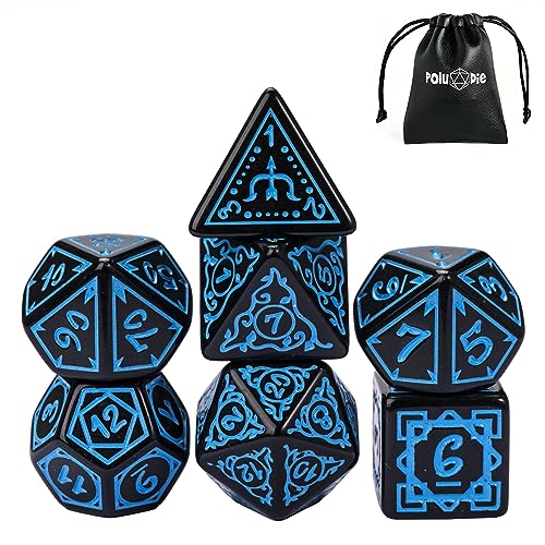 DND Dice Set -D&D Polyhedral Dice (7 Pcs) Druid Dice with Leather Dice Bag for Role Playing Dice Games RPGs(Druid - Black Blue) - color: Druid - Black Blue