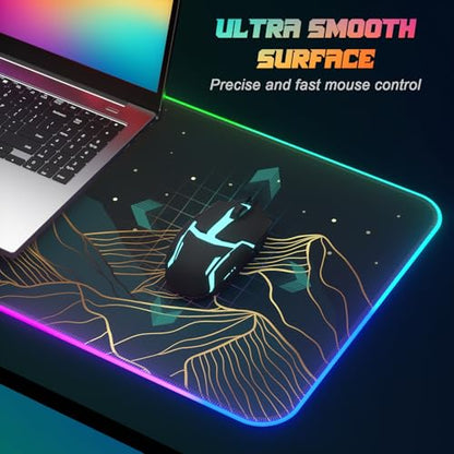 ITNRSIIET RGB Gaming Mouse Pad, Full Desk XL Extended Large Gaming Mousepad, 12 Lighting Modes 30% Thicker Big LED Desk Mat for Gamers, 32 x 12 inches, Starry Sky Mountain Moon - color: Starry Sky Mountain Moon