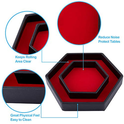 SIQUK Dice Tray with Lid Hexagon Dice Rolling Tray Dice Holder for Dice Games Like RPG, DND and Other Table Games, Red - color: Red
