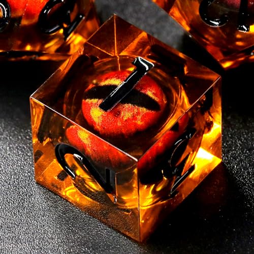 FONVGOGO Liquid Core DND Dice Set, Dragon Eye Dungeons and Dragons Dice | Sharp Edge Resin D and D Dice Set for MTG TTRPG RPG, Polyhedral Role Playing Dice D20 D12 D10 D8 D6 D4, Brown - color: Dragon Eye Black