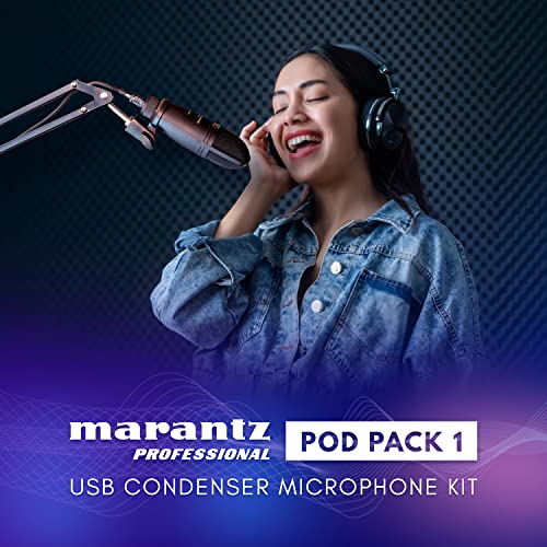 Marantz Professional Pod Pack 1 USB Condenser Microphone Kit for Gaming, Streaming and Podcasting with Built-In Audio Interface, Adjustable Boom Arm and Desk Clamp, Plug-and-Play - style: USB Mic w/ Boom Arm
