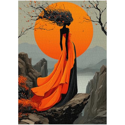 Sunset Muse Puzzles for Adults 1000 Pieces, Elegant Lady Lake Landscape Jigsaw Puzzle, Larkipuzz Challenging Aesthetic Theme for Wall Decor