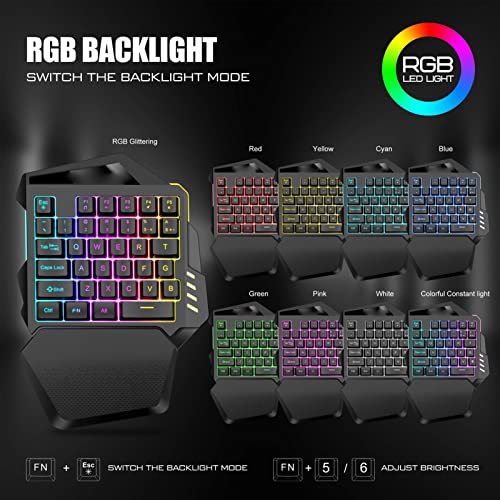 One Handed RGB Mechanical Gaming Keyboard, 35 Keys Type C Professional Gaming Keypad, 2.4G Wire Less RGB Lighting ABS 35 Keys Gaming Keyboard Ergonomic for Computer, 2000mAh