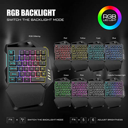 One Handed RGB Mechanical Gaming Keyboard, 35 Keys Type C Professional Gaming Keypad, 2.4G Wire Less RGB Lighting ABS 35 Keys Gaming Keyboard Ergonomic for Computer, 2000mAh