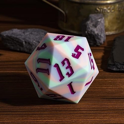 55mm Silicone D20 Dice, Tricolor Large Single 20 Sided DND Dice | Giant D20 Dice with Gift Box for Dungeons and Dragons RPG Bar Pub Club Party Games (Pink Blue Green/Purple) - color: Pink Blue Green/Purple