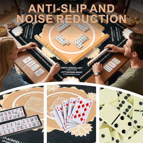 Mahjong Mat for Table,31.5 * 31.5in 3mm，Non-Slip, Silent. | Mahjong Mat with Rules with Storage Bag， Reduction Gaming Mat for Mahjong, Poker, Board Games, Dominoes(Black) - color: Black