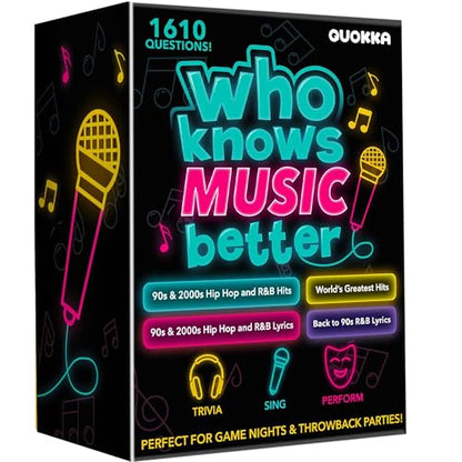 Quokka Party Games for Adults and Families - Ultimate Trivia Music Games | Who Knows Music Better? 1610 Music Game Questions – 4 Pack Box – Singing, Karaoke, Fun Music Challenge for 90s and 2000s Fans - color: Music Set