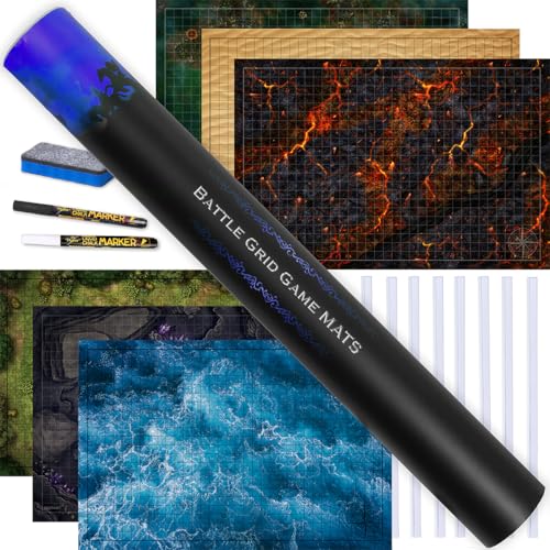 TIDYBOSS DND Expansion Set with Extra Clips - 3X Double Sided Battle Maps - 6 Terrains 24x36, 2X Dry Erase Markers, Eraser and 8 Clips
