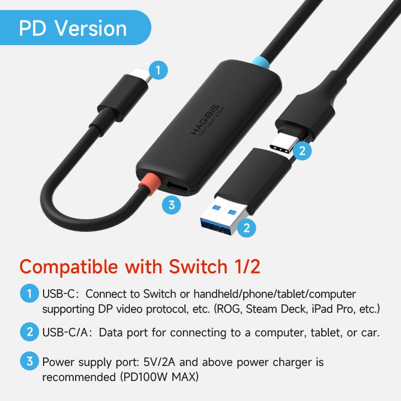 Hagibis USB3.0 Video Capture Card with 100W PD for Switch2, USB C to USB A/USB C 1080P@60fps 2K@30fps Live and Record Video Audio Game for Car Quest 3 VR PS4/5 ROG Ally Steam Deck (CC10P)