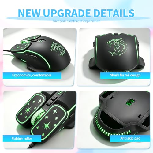 Wired Gaming Mouse, Lightweight USB Optical Computer Mice with 7 Buttons, 4 Adjustable DPI (1200-7200), Ergonomic Shape for Computers and Laptops, Black - color: Black