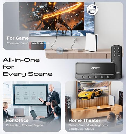 acer 5 in 1 Out HDMI Switch 4K@60Hz HDMI 2.0 with Remote for PS5 Xbox TV | Low-Latency 4K Signal Switching, Supports HDR, HDCP 2.3, DTS & Dolby ATMOS, work for PS5, Xbox, Switch, TV Stick, Projector