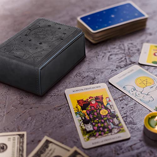 Coume PU Leather Tarot Cards Case Moon Design Playing Cards Holder Tarot Deck Protective Case for Most Standard Size Playing Gothic Oracle(Star Style) - style: Star Style