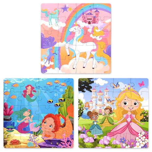 Magnetic Puzzles for Kids Ages 3-5, Princess Unicorn Mermaid | 3-in-1 Travel Puzzles for Kids Ages 4-6, Car Airplane Road Trip Activities Toys for 3 4 5 6 Year Old Girls