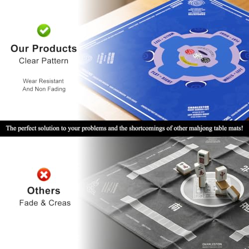 Blue Mahjong Mat for Table with Rules, 31.5" x 31.5" Noise Reduction Non Slip Waterproof Mah Jong Table Mat with Carrying Bag, Suitable for Mahjong, Poker, Board Games, Dominoes, and Card Games - color: Blue-a