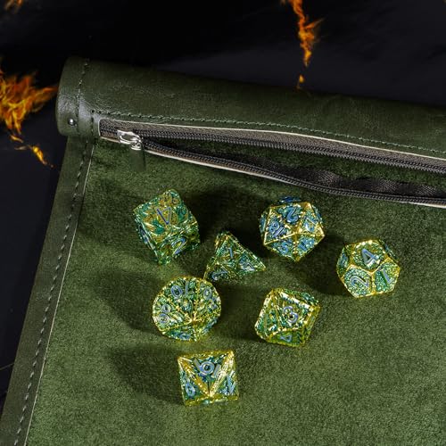 Cusdie 2 in 1 Dice Rolling Mat & Zippered Dice Holder Dice Tray- Compatible with DND Polyhedral Dice (Leatherette-Green) - color: Leatherette-green